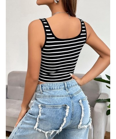 Women Striped Crop Tank Tops Sleeveless Skinny Tee Shirts Crop Black White $10.39 Tanks