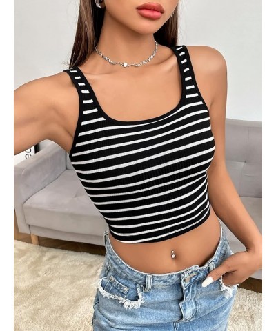 Women Striped Crop Tank Tops Sleeveless Skinny Tee Shirts Crop Black White $10.39 Tanks