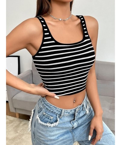 Women Striped Crop Tank Tops Sleeveless Skinny Tee Shirts Crop Black White $10.39 Tanks