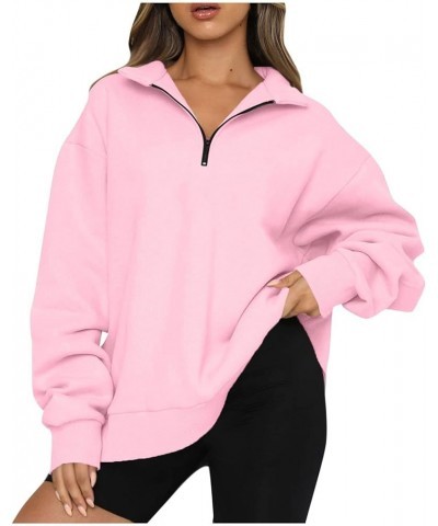 Women's Long Sleeve Quarter Zip Sweatshirt Casual Fall Winter Solid Color Hoodies Y2K Oversized Pullover Tops 18pink $8.90 Ho...