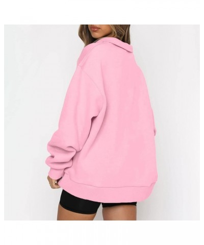 Women's Long Sleeve Quarter Zip Sweatshirt Casual Fall Winter Solid Color Hoodies Y2K Oversized Pullover Tops 18pink $8.90 Ho...