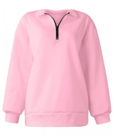 Women's Long Sleeve Quarter Zip Sweatshirt Casual Fall Winter Solid Color Hoodies Y2K Oversized Pullover Tops 18pink $8.90 Ho...