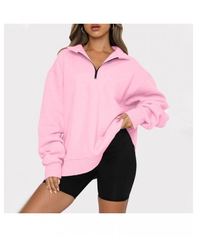 Women's Long Sleeve Quarter Zip Sweatshirt Casual Fall Winter Solid Color Hoodies Y2K Oversized Pullover Tops 18pink $8.90 Ho...