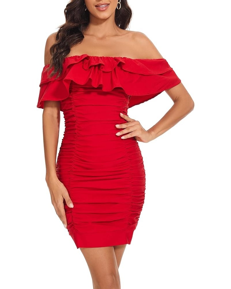 Womens Mini Wrap Dress V Neck Long Sleeve Bodycon Glitter Ruched Cocktail Party Dresses Red 1 $11.83 Dresses