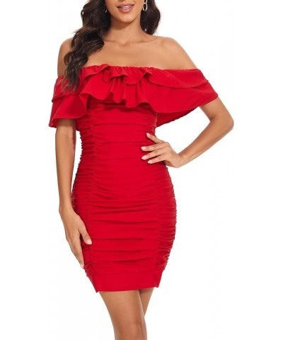 Womens Mini Wrap Dress V Neck Long Sleeve Bodycon Glitter Ruched Cocktail Party Dresses Red 1 $11.83 Dresses