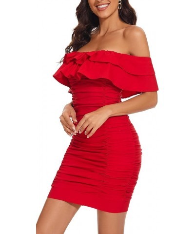 Womens Mini Wrap Dress V Neck Long Sleeve Bodycon Glitter Ruched Cocktail Party Dresses Red 1 $11.83 Dresses