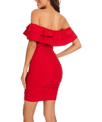 Womens Mini Wrap Dress V Neck Long Sleeve Bodycon Glitter Ruched Cocktail Party Dresses Red 1 $11.83 Dresses