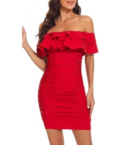 Womens Mini Wrap Dress V Neck Long Sleeve Bodycon Glitter Ruched Cocktail Party Dresses Red 1 $11.83 Dresses