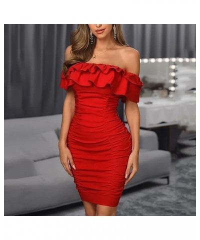 Womens Mini Wrap Dress V Neck Long Sleeve Bodycon Glitter Ruched Cocktail Party Dresses Red 1 $11.83 Dresses