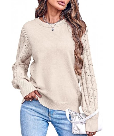 Womens Pullover Sweater Dot Pointelle Sides Sweater Shirt Long Batwing Balloon Sleeve Pullover Tops Winter Blouse Khaki $11.5...