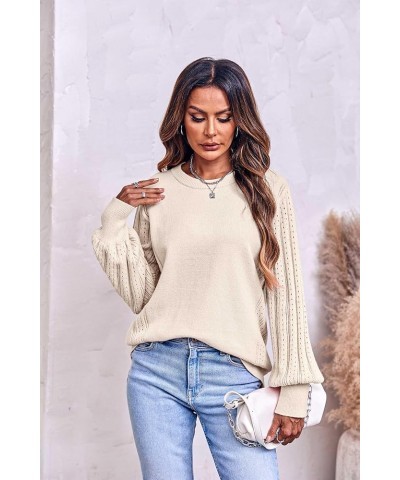 Womens Pullover Sweater Dot Pointelle Sides Sweater Shirt Long Batwing Balloon Sleeve Pullover Tops Winter Blouse Khaki $11.5...