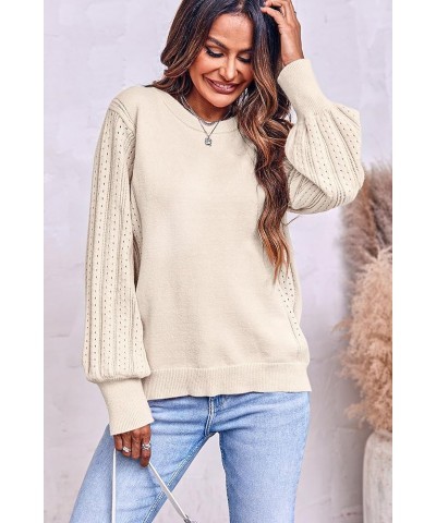 Womens Pullover Sweater Dot Pointelle Sides Sweater Shirt Long Batwing Balloon Sleeve Pullover Tops Winter Blouse Khaki $11.5...