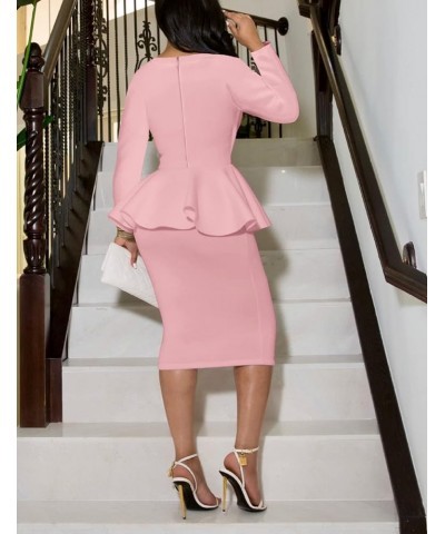 Women Vintage Ruffle Peplum Bodycon Midi Dresses Pencil Office Work Dress Sexy Wrap V Neck Club Evening Party Dress Ls-pink $...