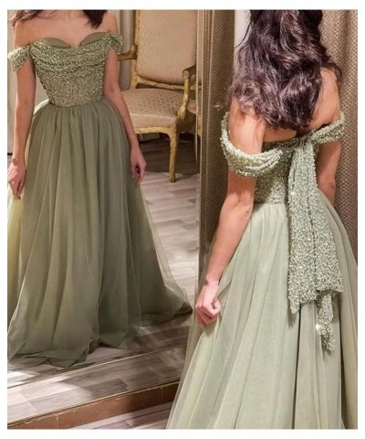 Off Shoulder Sequin Prom Dresses Tulle Ball Gowns Sparkly A Line Formal Evening Gowns for Women Gold $35.28 Dresses