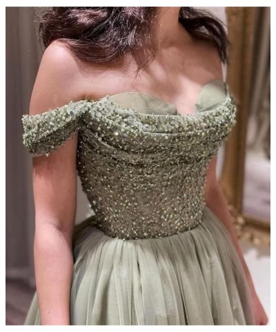 Off Shoulder Sequin Prom Dresses Tulle Ball Gowns Sparkly A Line Formal Evening Gowns for Women Gold $35.28 Dresses