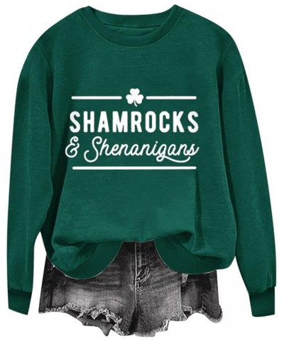 Women St Patricks Day Shirt Fashion Cute Shamrock Graphic Print Casual Festival Sweatshirts H04 Green $8.11 Activewear