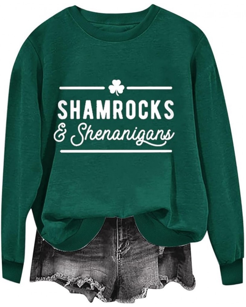 Women St Patricks Day Shirt Fashion Cute Shamrock Graphic Print Casual Festival Sweatshirts H04 Green $8.11 Activewear