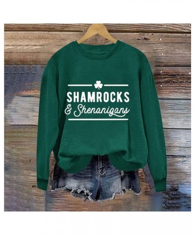 Women St Patricks Day Shirt Fashion Cute Shamrock Graphic Print Casual Festival Sweatshirts H04 Green $8.11 Activewear