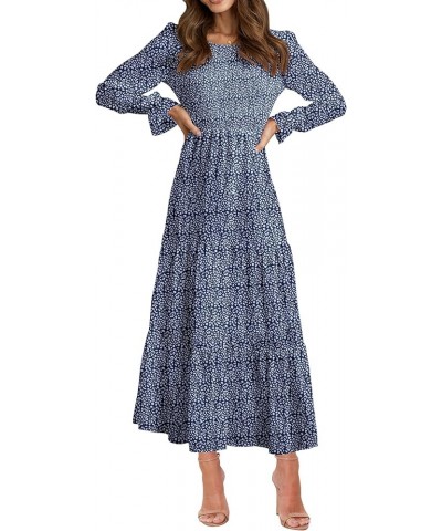 Women Casual Long Sleeve Crew Neck Fall Dress Bohemian Relaxed Fit Floral Flowy Maxi Dresses Tiered Cocktail Dress Floral Dar...