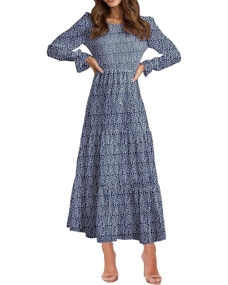 Women Casual Long Sleeve Crew Neck Fall Dress Bohemian Relaxed Fit Floral Flowy Maxi Dresses Tiered Cocktail Dress Floral Dar...