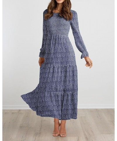 Women Casual Long Sleeve Crew Neck Fall Dress Bohemian Relaxed Fit Floral Flowy Maxi Dresses Tiered Cocktail Dress Floral Dar...