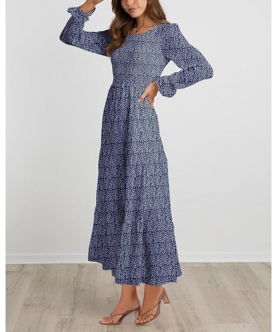 Women Casual Long Sleeve Crew Neck Fall Dress Bohemian Relaxed Fit Floral Flowy Maxi Dresses Tiered Cocktail Dress Floral Dar...