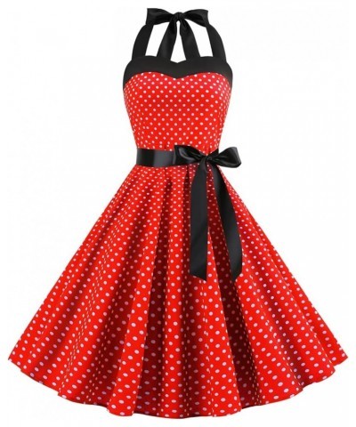 Vintage Women 1950s Rockabilly Swing Dress Pinup 50s Retro Hepburn Style Halterneck A-Line Dresses A: Red $13.44 Dresses