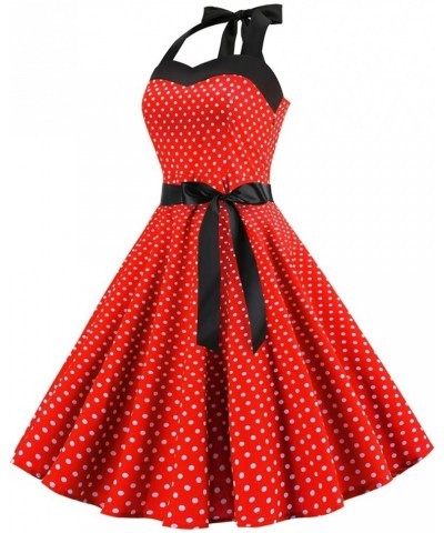 Vintage Women 1950s Rockabilly Swing Dress Pinup 50s Retro Hepburn Style Halterneck A-Line Dresses A: Red $13.44 Dresses