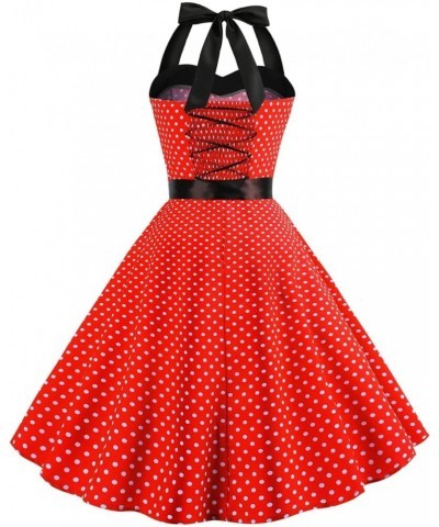 Vintage Women 1950s Rockabilly Swing Dress Pinup 50s Retro Hepburn Style Halterneck A-Line Dresses A: Red $13.44 Dresses