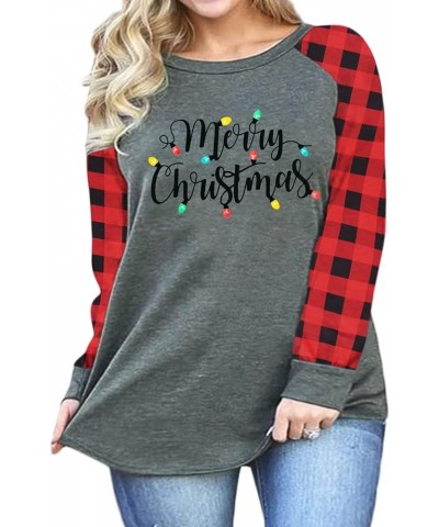 Cute Plus Size Christmas Shirt Women Funny Long Sleeve Raglan Merry Christmas Baseball T Shirts Tops B_red $8.24 T-Shirts