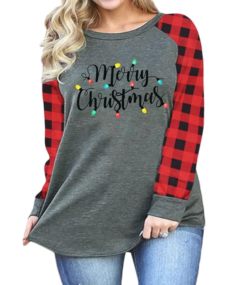 Cute Plus Size Christmas Shirt Women Funny Long Sleeve Raglan Merry Christmas Baseball T Shirts Tops B_red $8.24 T-Shirts