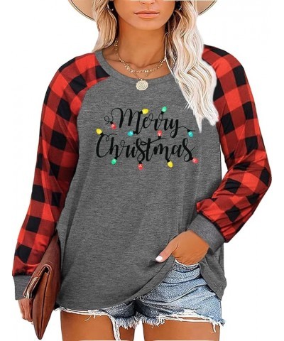 Cute Plus Size Christmas Shirt Women Funny Long Sleeve Raglan Merry Christmas Baseball T Shirts Tops B_red $8.24 T-Shirts