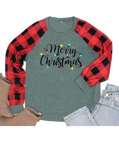 Cute Plus Size Christmas Shirt Women Funny Long Sleeve Raglan Merry Christmas Baseball T Shirts Tops B_red $8.24 T-Shirts