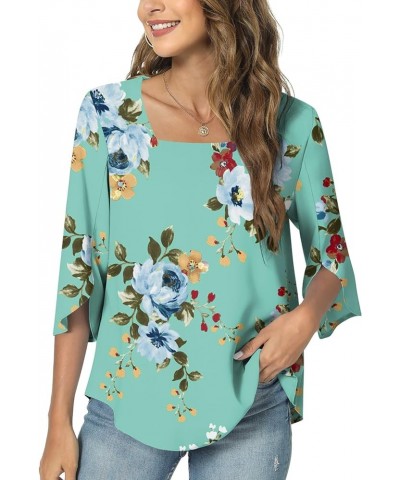 Womens 2024 Summer Casual Square Neck Loose Tunic Top for leggings 3/4 Sleeve Chiffon Blouse 03/Mint Green $18.89 Tops