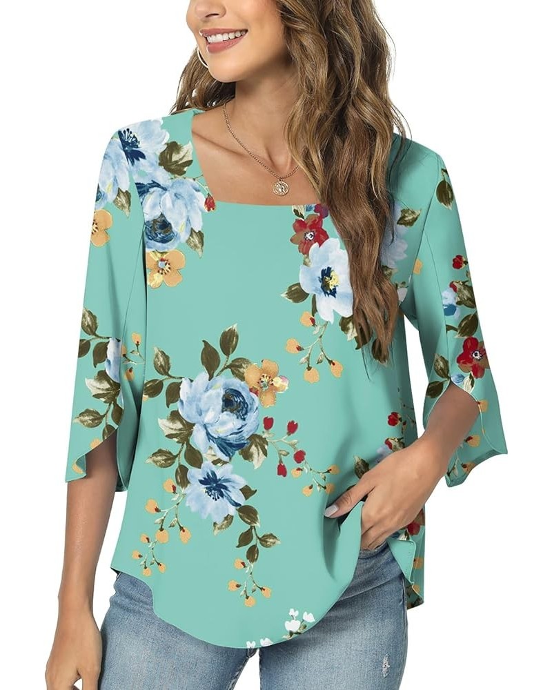 Womens 2024 Summer Casual Square Neck Loose Tunic Top for leggings 3/4 Sleeve Chiffon Blouse 03/Mint Green $18.89 Tops