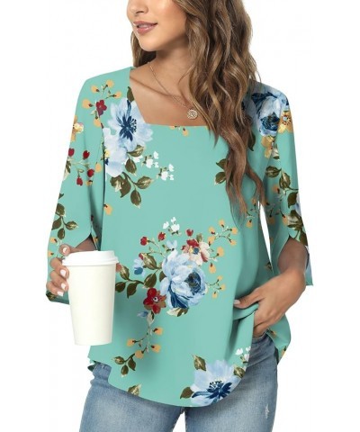 Womens 2024 Summer Casual Square Neck Loose Tunic Top for leggings 3/4 Sleeve Chiffon Blouse 03/Mint Green $18.89 Tops