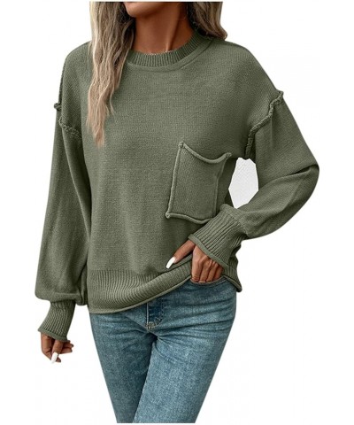 Womens Fall Sweaters 2023 Women's Ribbed Knitted Shirts Pullover Tunic Tops Loose Solid Color Blouses Top 03-army Green $17.1...