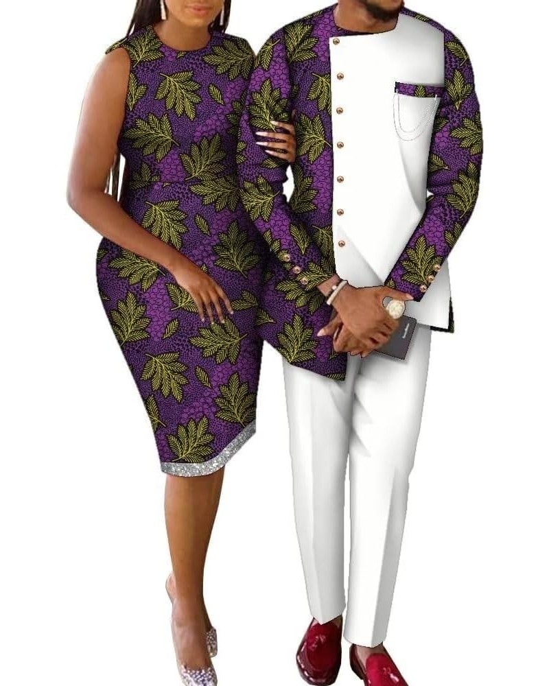 African Couple Outfits Matching Sets African Print Women Pencil Dresses Men Long Sleeve Tops and Pants Set Men T7 $28.35 Trac...