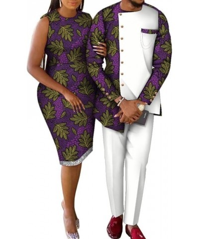 African Couple Outfits Matching Sets African Print Women Pencil Dresses Men Long Sleeve Tops and Pants Set Men T7 $28.35 Trac...