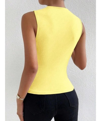 Women's Casual Ruched Mock Neck Tank Top Sleeveless Slim Fit Work Shirt Tops Yellow $11.52 Tanks