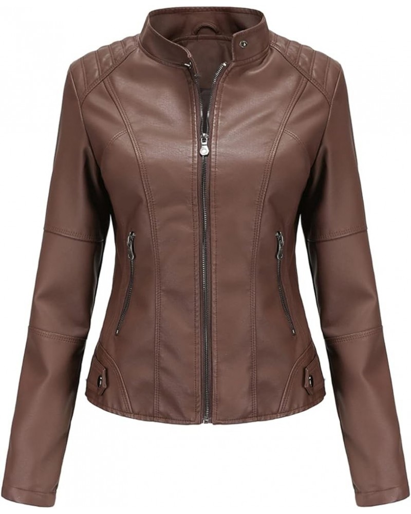 Faux Leather Jacket Women Bomber Jacket Women's Belted Motorcycle Jacket,Purple,XL 3X-Large Brown $26.46 Coats