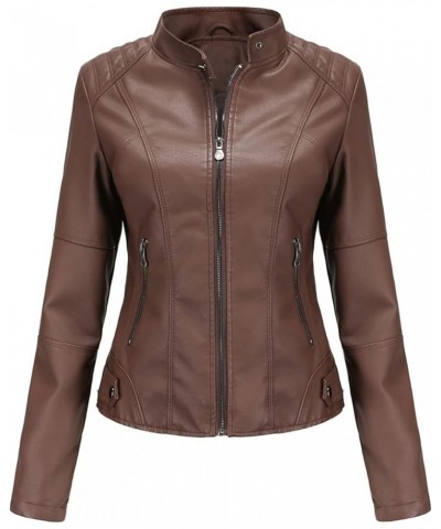 Faux Leather Jacket Women Bomber Jacket Women's Belted Motorcycle Jacket,Purple,XL 3X-Large Brown $26.46 Coats