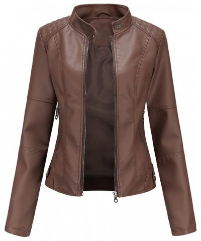 Faux Leather Jacket Women Bomber Jacket Women's Belted Motorcycle Jacket,Purple,XL 3X-Large Brown $26.46 Coats