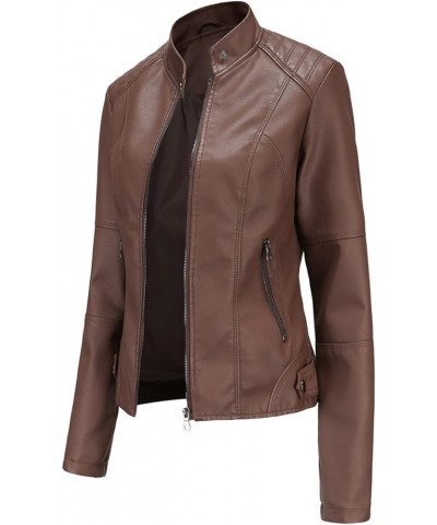 Faux Leather Jacket Women Bomber Jacket Women's Belted Motorcycle Jacket,Purple,XL 3X-Large Brown $26.46 Coats