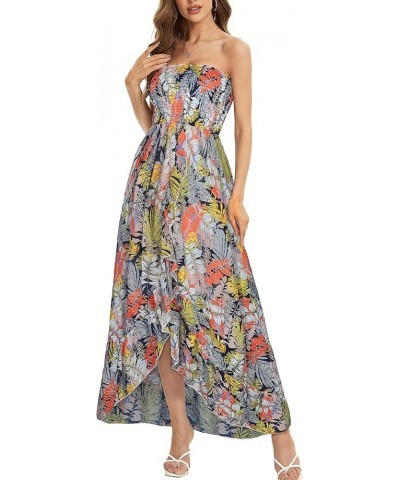 Summer Dress for Women Strapless Ruffle Sundresses Split Maxi Dresses Tube Cover-ups Dense Leaves $11.50 Swimsuits