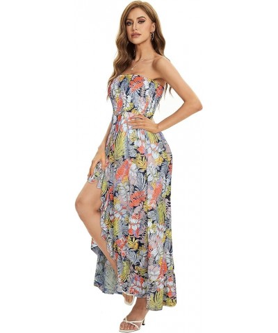 Summer Dress for Women Strapless Ruffle Sundresses Split Maxi Dresses Tube Cover-ups Dense Leaves $11.50 Swimsuits