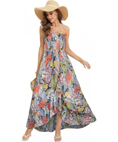 Summer Dress for Women Strapless Ruffle Sundresses Split Maxi Dresses Tube Cover-ups Dense Leaves $11.50 Swimsuits