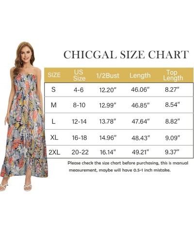 Summer Dress for Women Strapless Ruffle Sundresses Split Maxi Dresses Tube Cover-ups Dense Leaves $11.50 Swimsuits