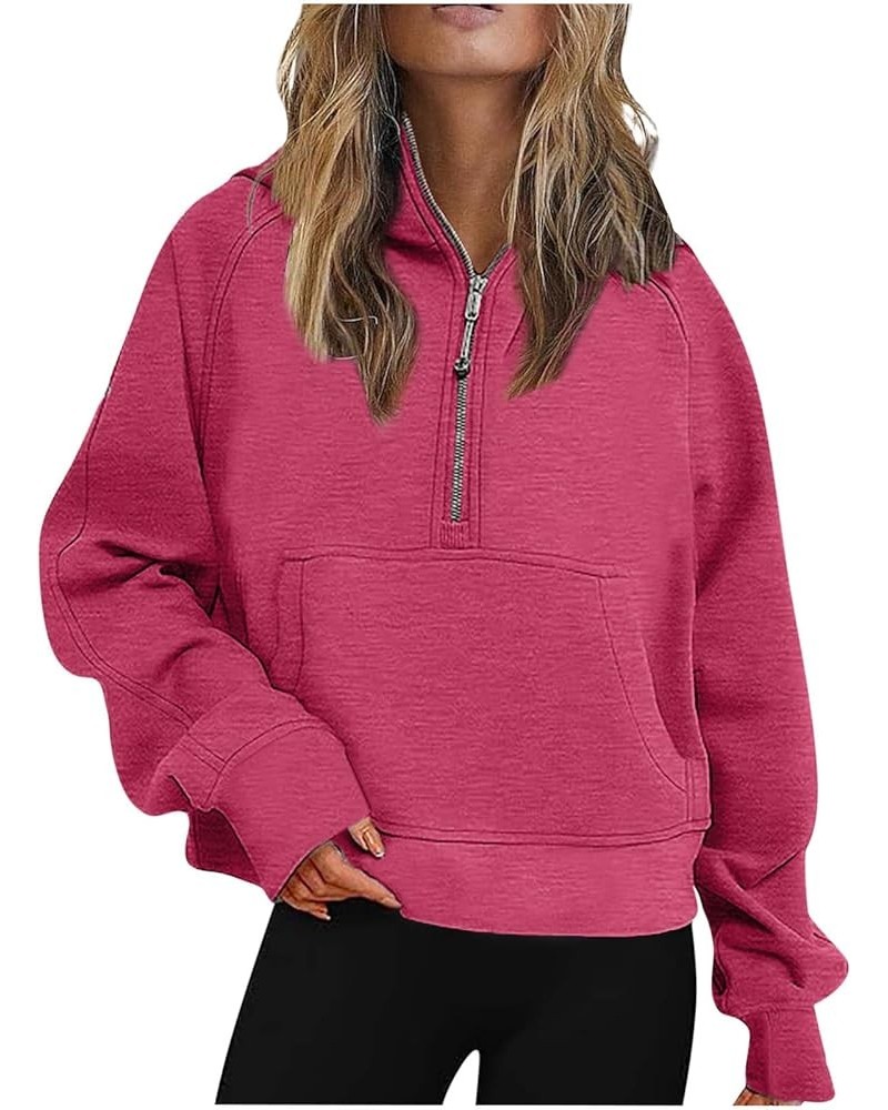 Oversized Hoodies For Women Zip Up Long Sleeve Hooded Sweatshirts Casual Quarter Zip Pullover Tops Fall Y2K Clothes J05-red $...