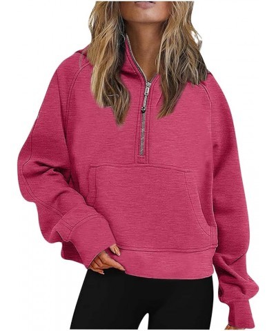 Oversized Hoodies For Women Zip Up Long Sleeve Hooded Sweatshirts Casual Quarter Zip Pullover Tops Fall Y2K Clothes J05-red $...